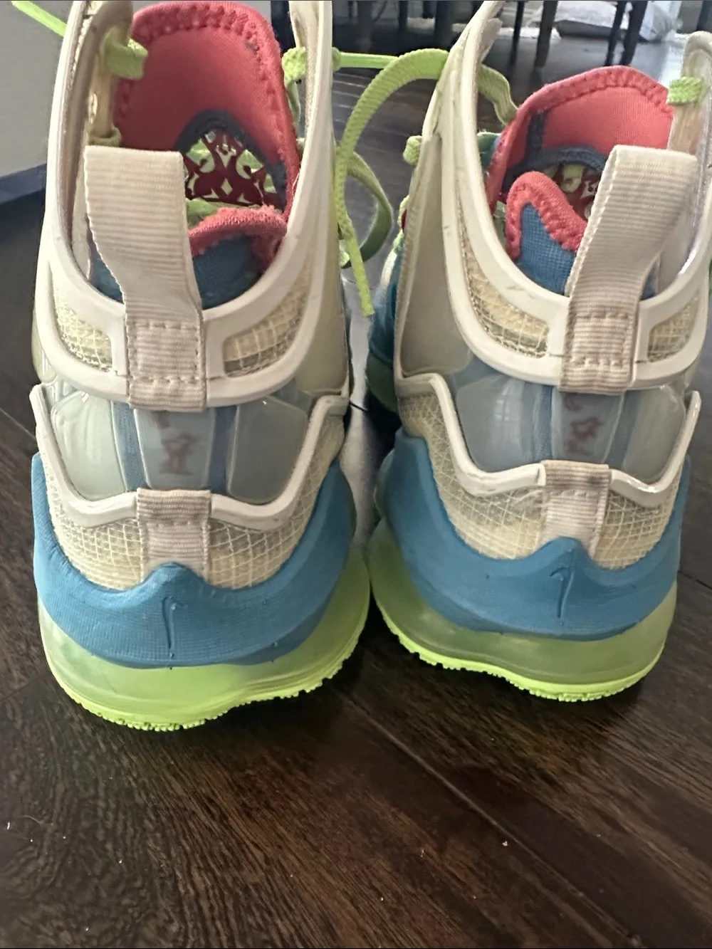 Men's Nike Lebron High-Top Athletic Sneakers in Neon Blue and Lime